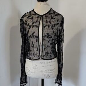 JMD New York Elegant Black Sheer Embroidered Blazer